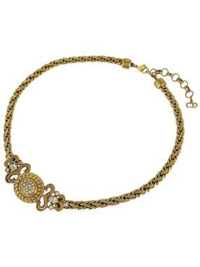 Dior Line Stone Necklace Gold Plated